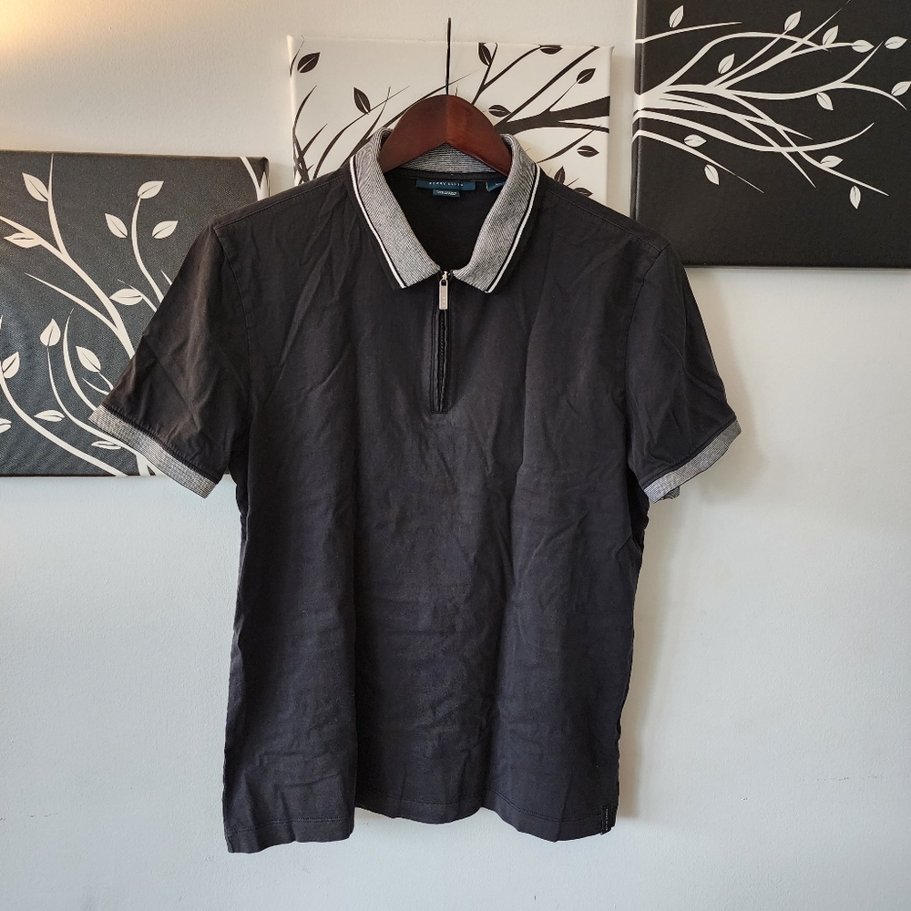 Perry Ellis Slim Fit Zipper Polo Shirt (Medium)